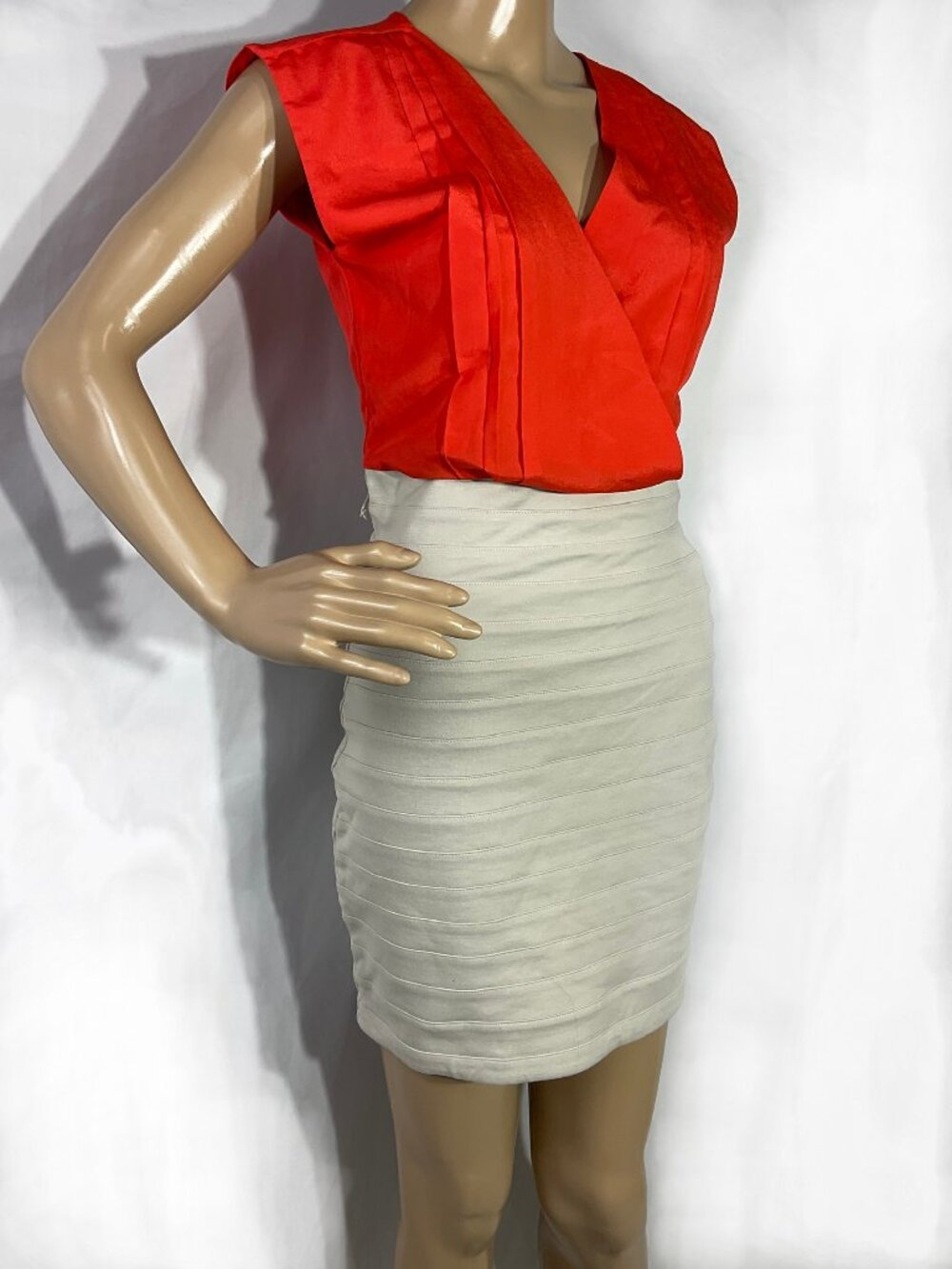 Express Sz XS Orange and Tan Bandage Dress Colorblock Bodycon Womens